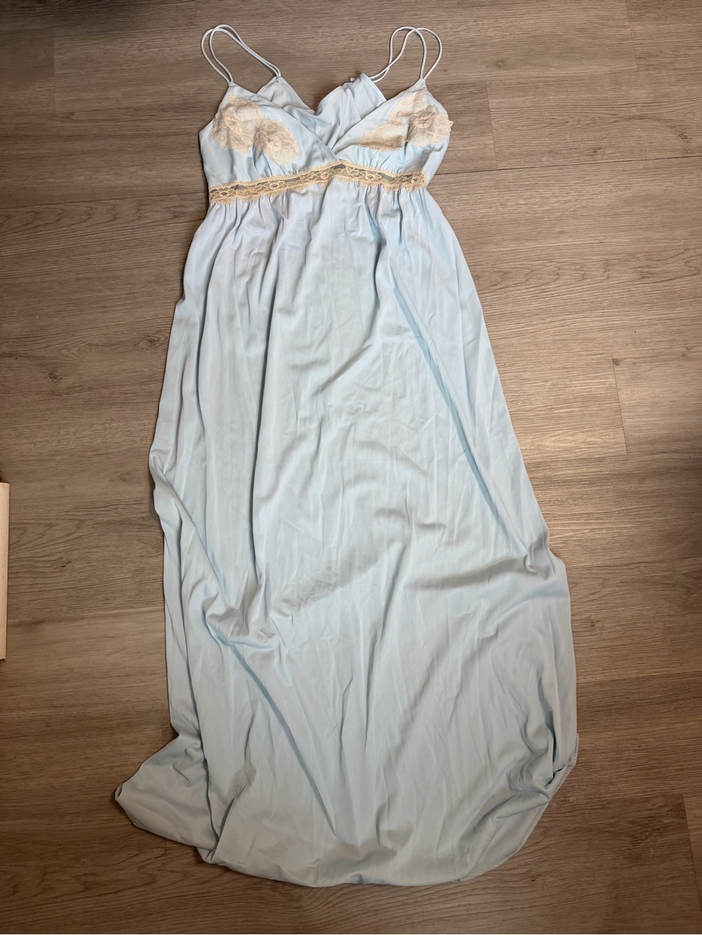 Vintage 1960s Aristocraft by Superior blue nylon maxi nightgown lace trim small